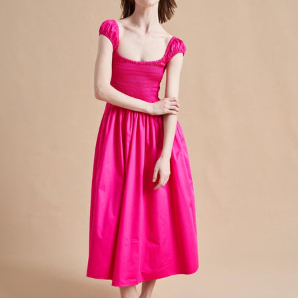 La Ligne Smock Bodice Cap Sleeve Cotton Dress